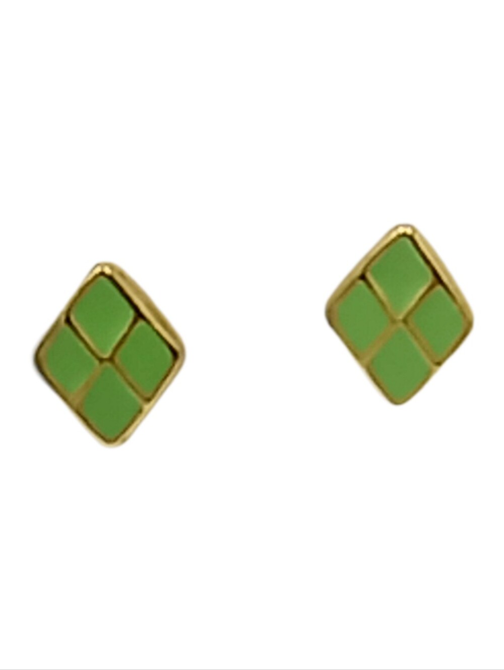 ๐ 10/$20. Green & Gold Tone Geometric Diamond Stud Earrings 0.5" NWOT